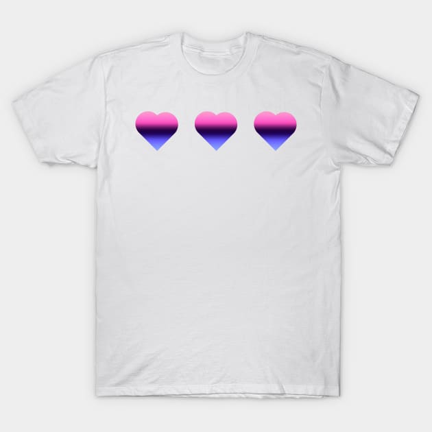 Bi+ Hearts Omnisexual Flag (Vertical Gradient Trio) T-Shirt by opalaricious